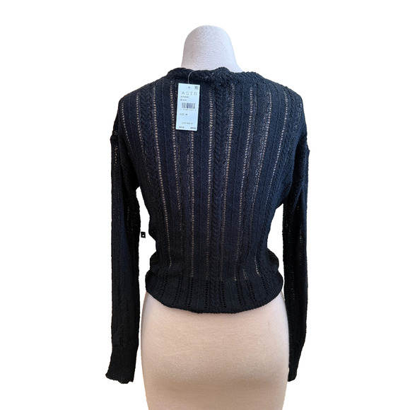 ASTR The Label Pointelle Wrap Front Black Sweater – Size M – New with Tags - Picture 2 of 3
